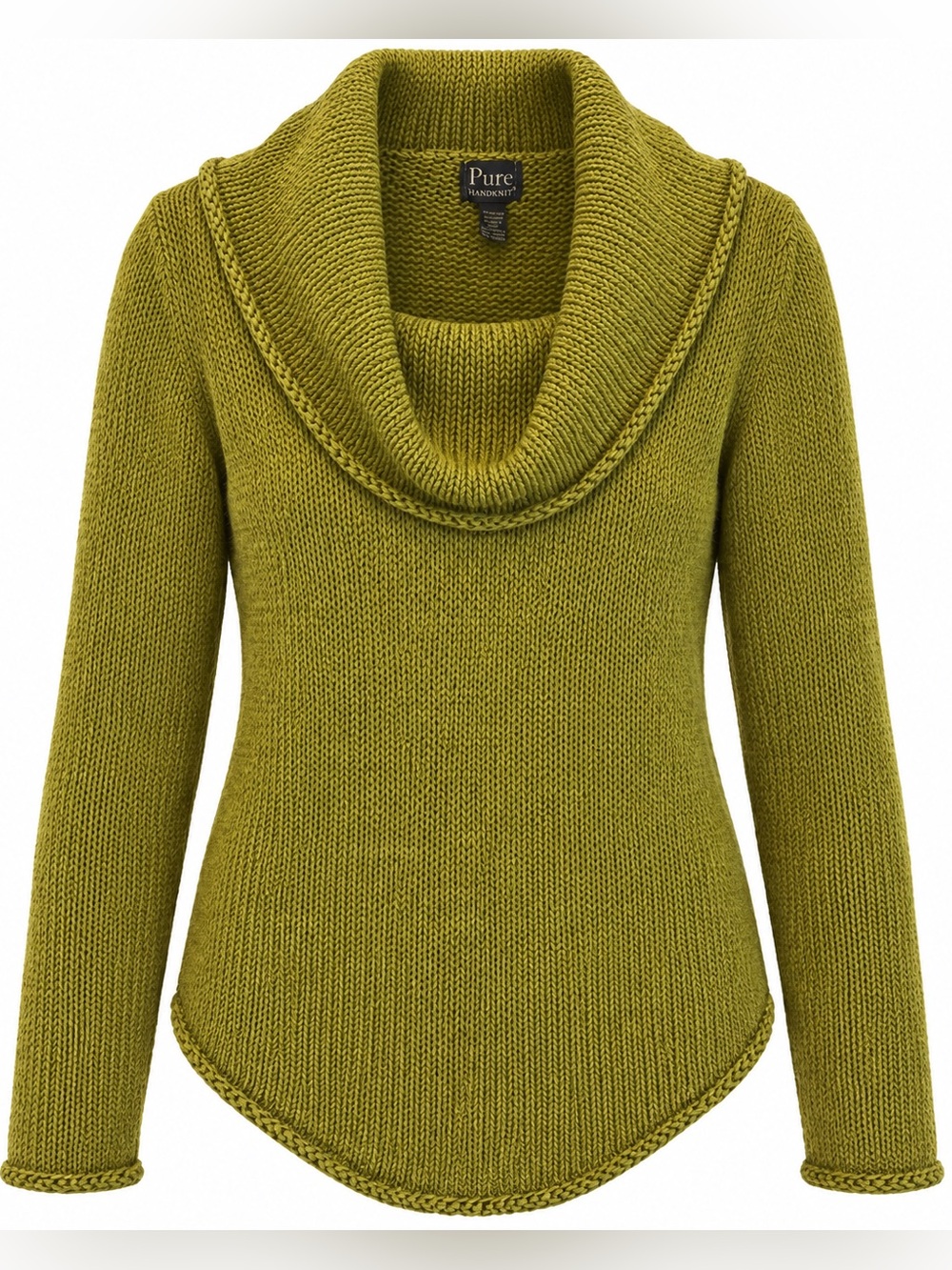 Pure Handknit Green Cowl Neck Sweater Blouse size Medium / Large